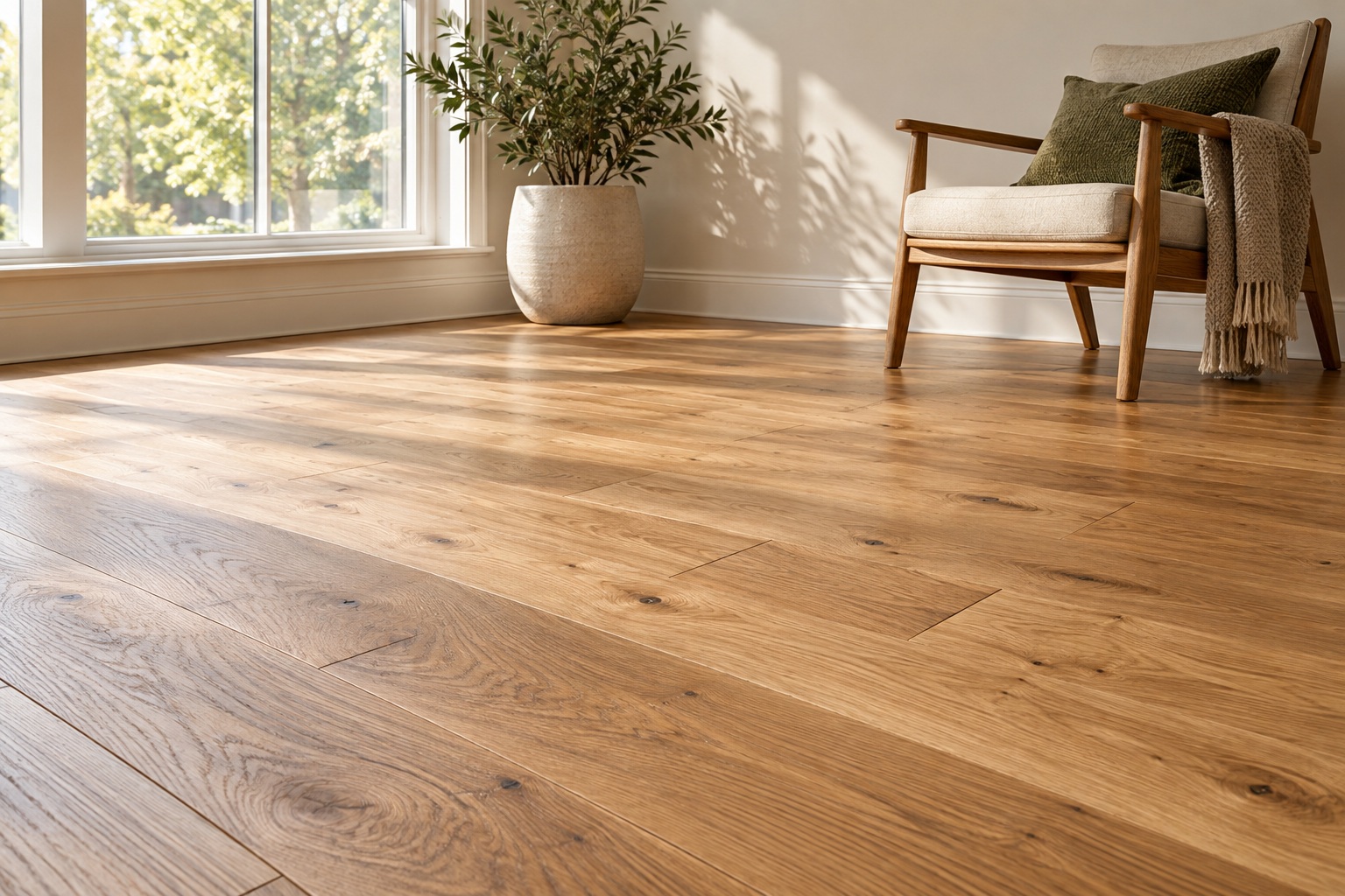 Illustrative hardwood floor in a sunny room