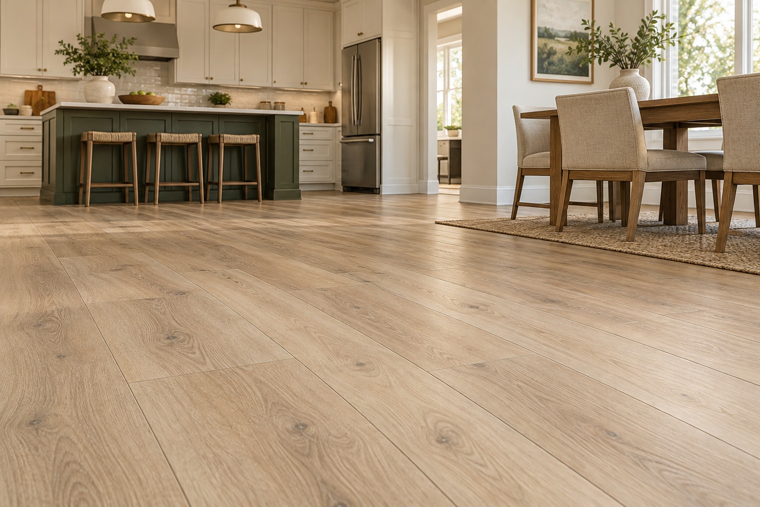 Illustrative light oak-look flooring