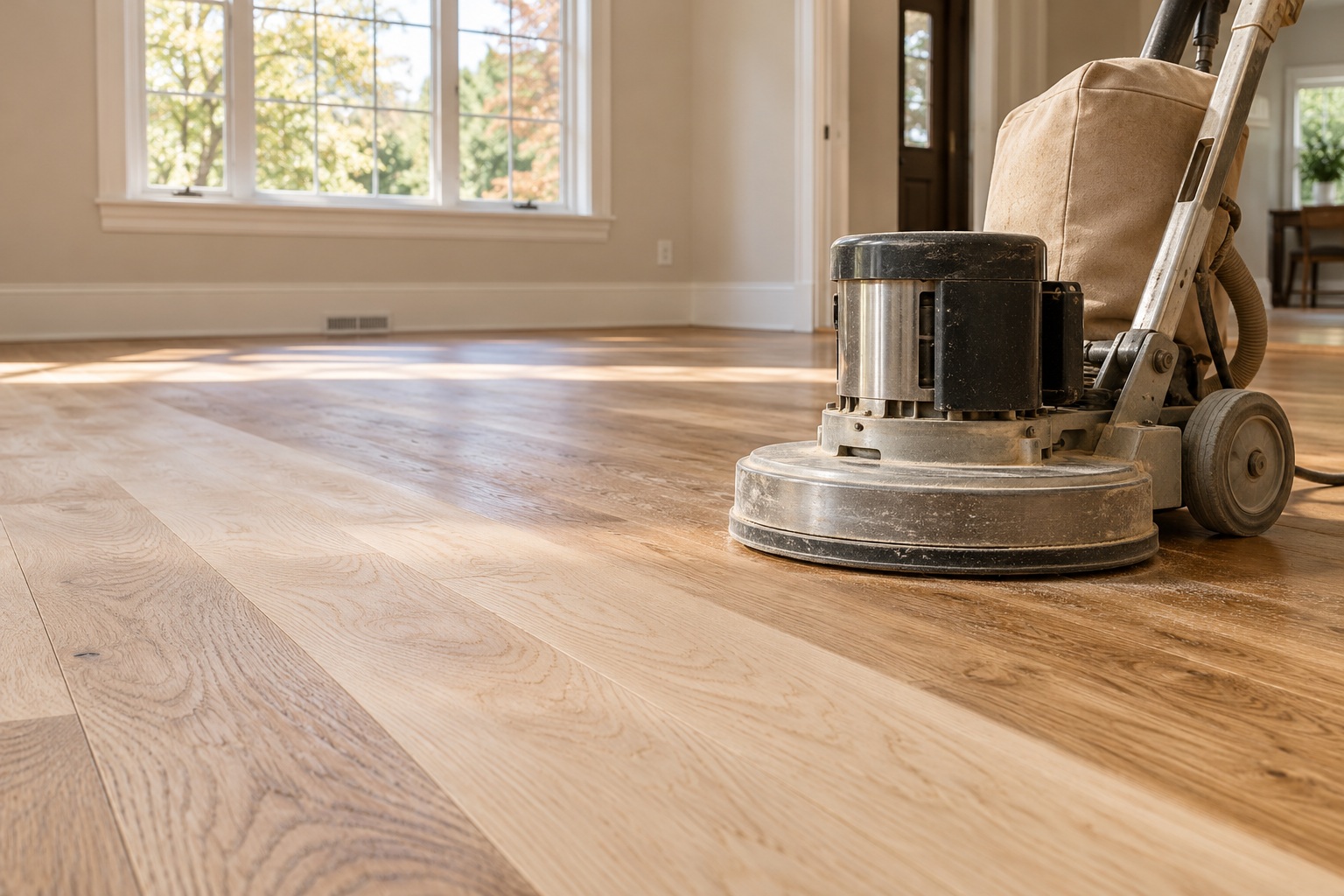 Illustrative floor sanding equipment on wood